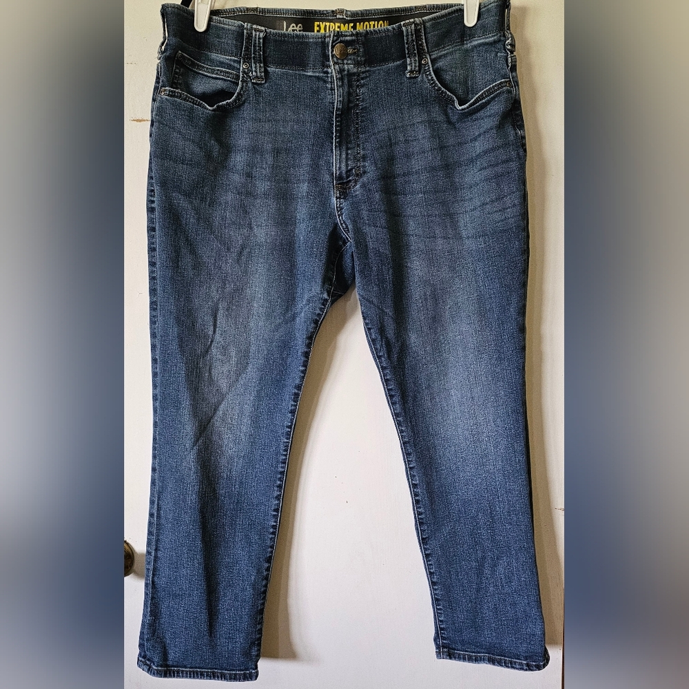 Lee Extreme Motion Performance Series straight fit blue jeans for men. 